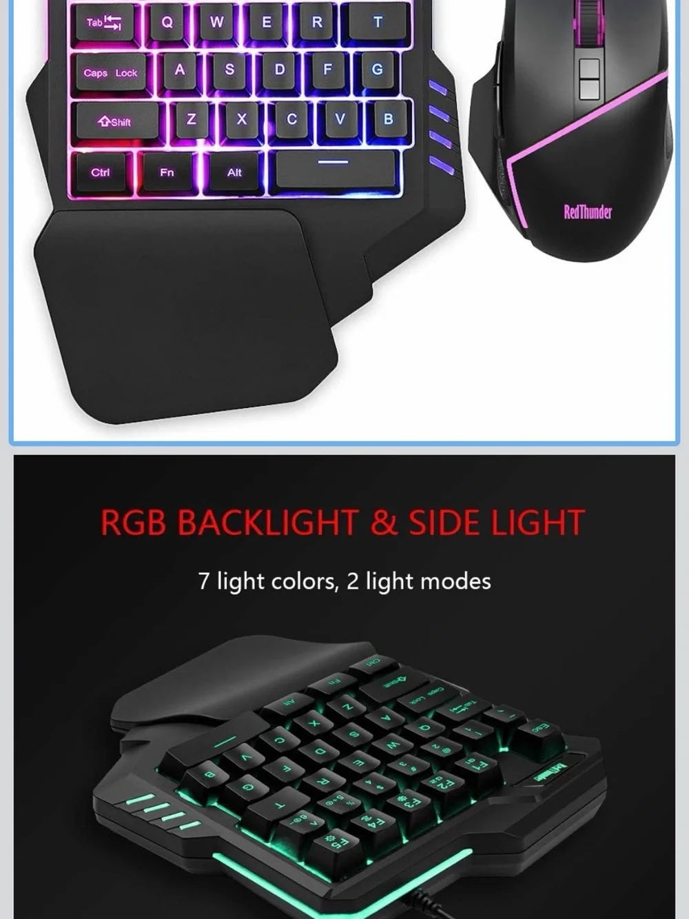 RedThunder One-Handed RGB Gaming Keyboard and Mouse Combo, 35 Keys